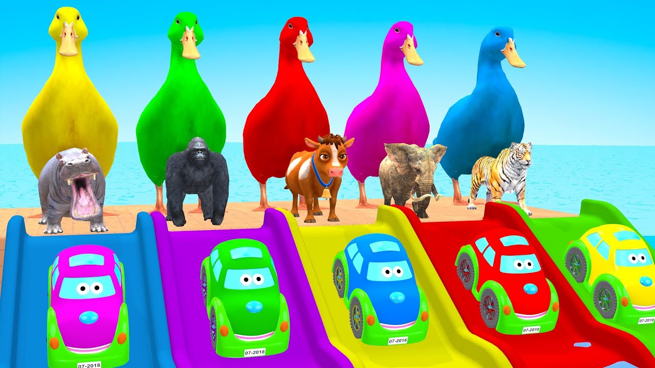 Best Long Slide Game With Cow Elephant Gorilla Hippopotamus Tiger 3d Animal Game Funny 3d Animals