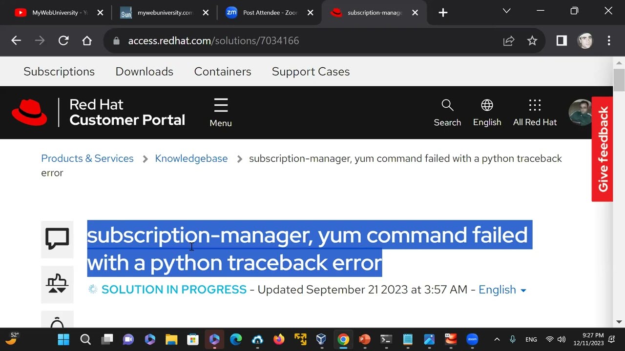 Fixed: subscription-manager, yum command failed with a python traceback error