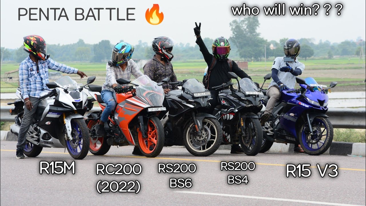 r15m vs rs200 vs rc200 vs R15 V3 vs rs200 bs6 | Penta battle| top end race #comparison #topend