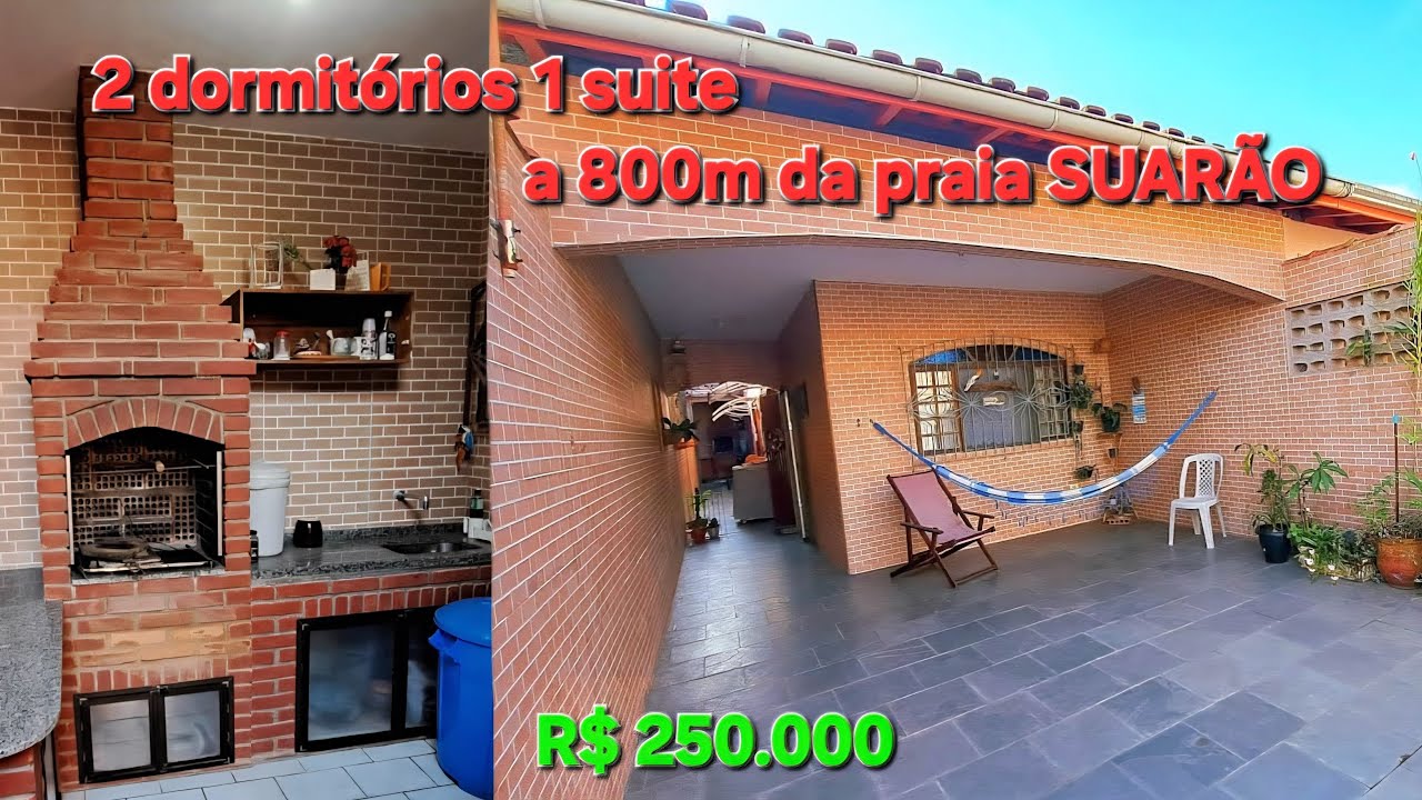R$ 250MIL Casa Centro de Suarão 2 dormitórios suíte churrasqueira varanda 2 vagas a 800m da praia!