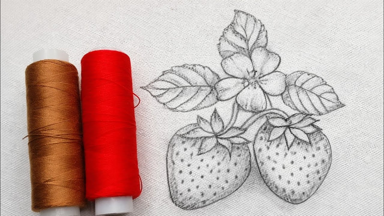 Strawberry with hand embroidery Easy and beautiful #embroidery #fruits