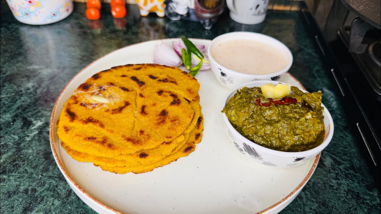 सरसों साग और मक्के की रोटी बनाया आज बिल्कुल ढब्बा स्टाईल में/sarso ka Saag Or Makke ki Roti Recipe 