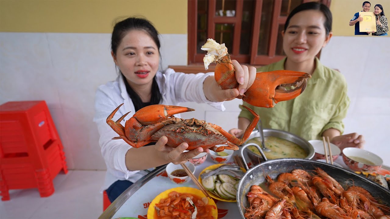 Về nhà Ánh Kua thăm xưởng Tôm Khô Tết 2023 ăn Đại tiệc hải sản Cua Biển Khổng lồ ở Đất Mũi Cà Mau