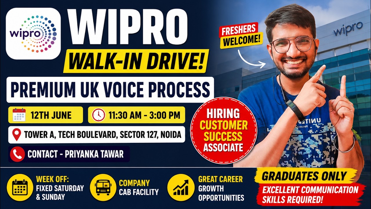 Noida Jobs 2026 | Wipro Hiring Freshers & Experienced | Walk-In Interview in Noida