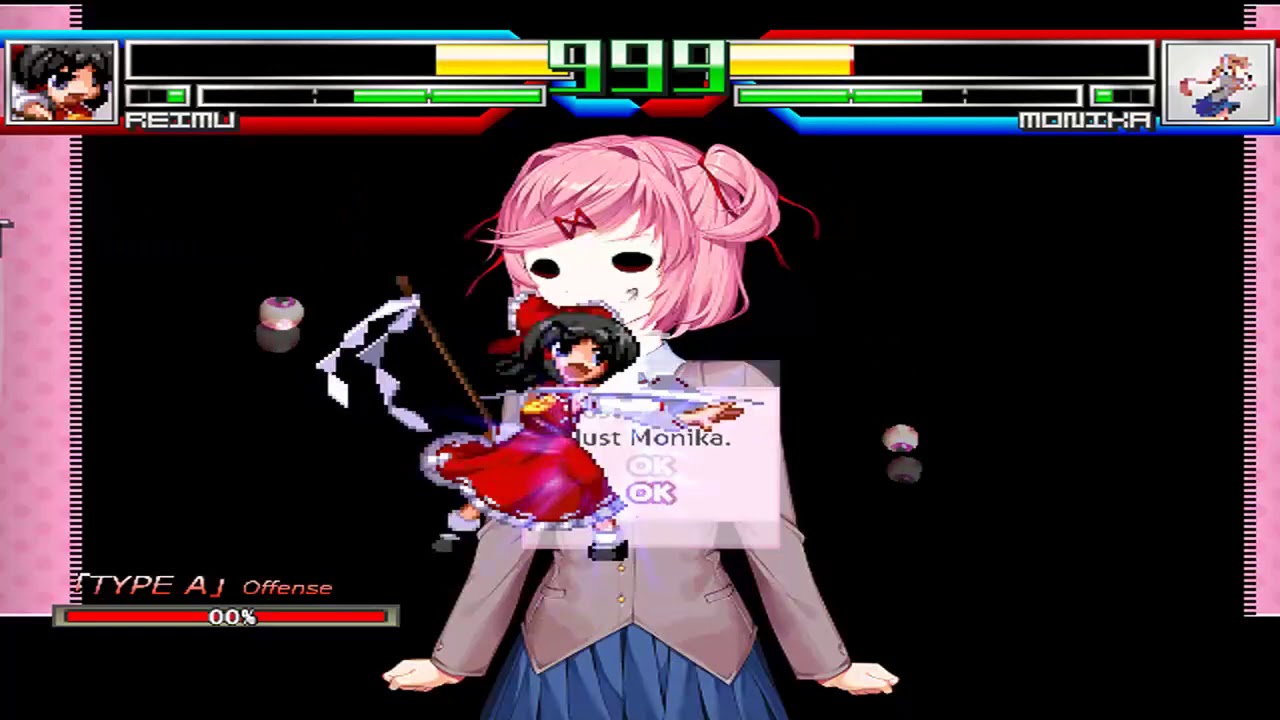 NICK54222 MUGEN: Reimu Hakurei (me) VS Monika (Boss)