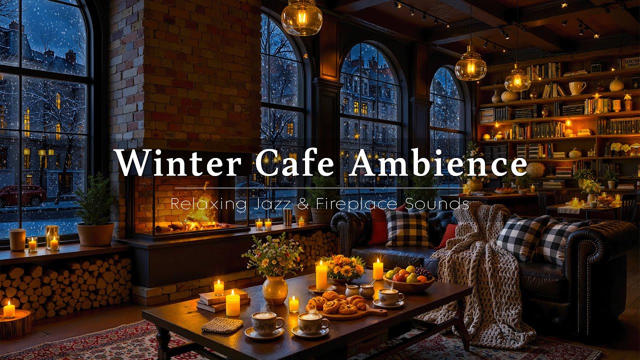 Soft Jazz in Cozy Winter Coffee Shop Ambience ☕ Smooth Jazz Instrumental & Fireplace Sounds to Relax