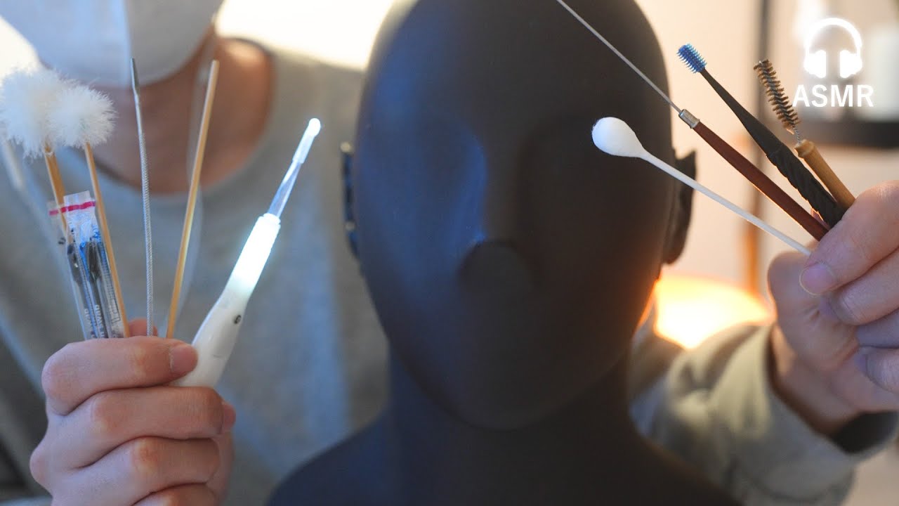 【長時間ASMR】57万円の高級ダミヘで10種類の耳かきの音🌙【音フェチ】Ear cleaning ASMR for a long time