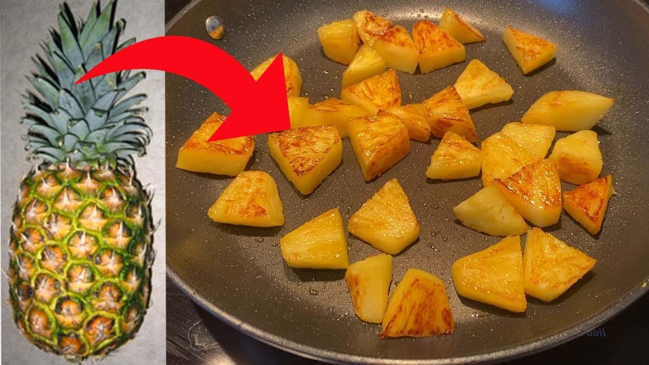 Fried Pineapple! 🍍 Got pineapple? Cook it on a frying pan! Easy sauteed pineapple recipe, so good!
