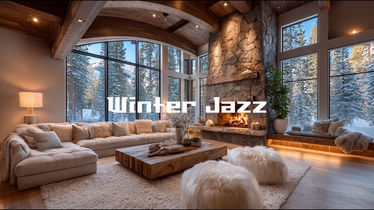 🎶 Cozy Winter Jazz  🔥 Fireplace Cabin Ambience | Relaxing Jazz Music for Stress Relief I Calm Music