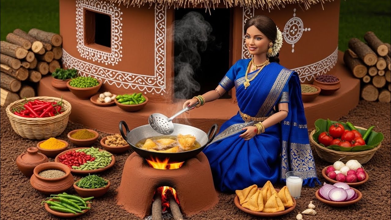 Miniature Doll Samosa Cooking ASMR | Indian Village Tiny Kitchen Cooking