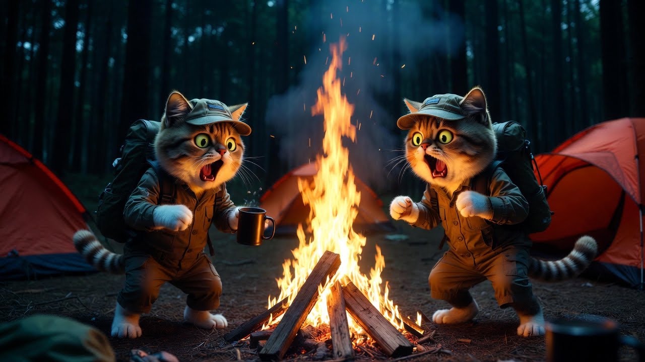 Cats on vacation: Painting, Fishing, Camping