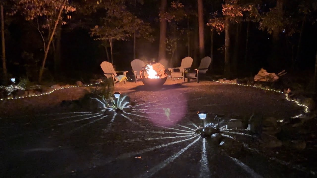 Fire pit area landscaping for the log cabin. Native plants and rock. Lance & Cinda. Old Bear Ridge.