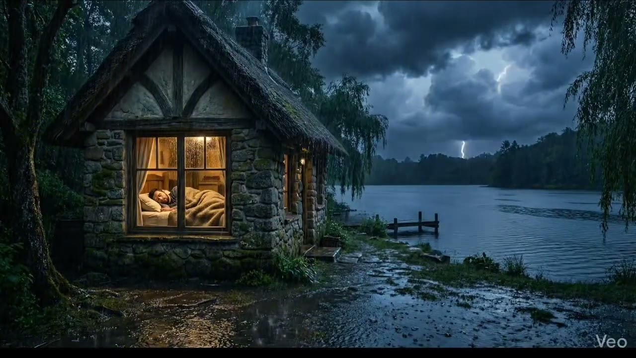 Heavy Rain ASMR 🌧️ Roof & Lake Sounds Deep Sleep & Relaxation