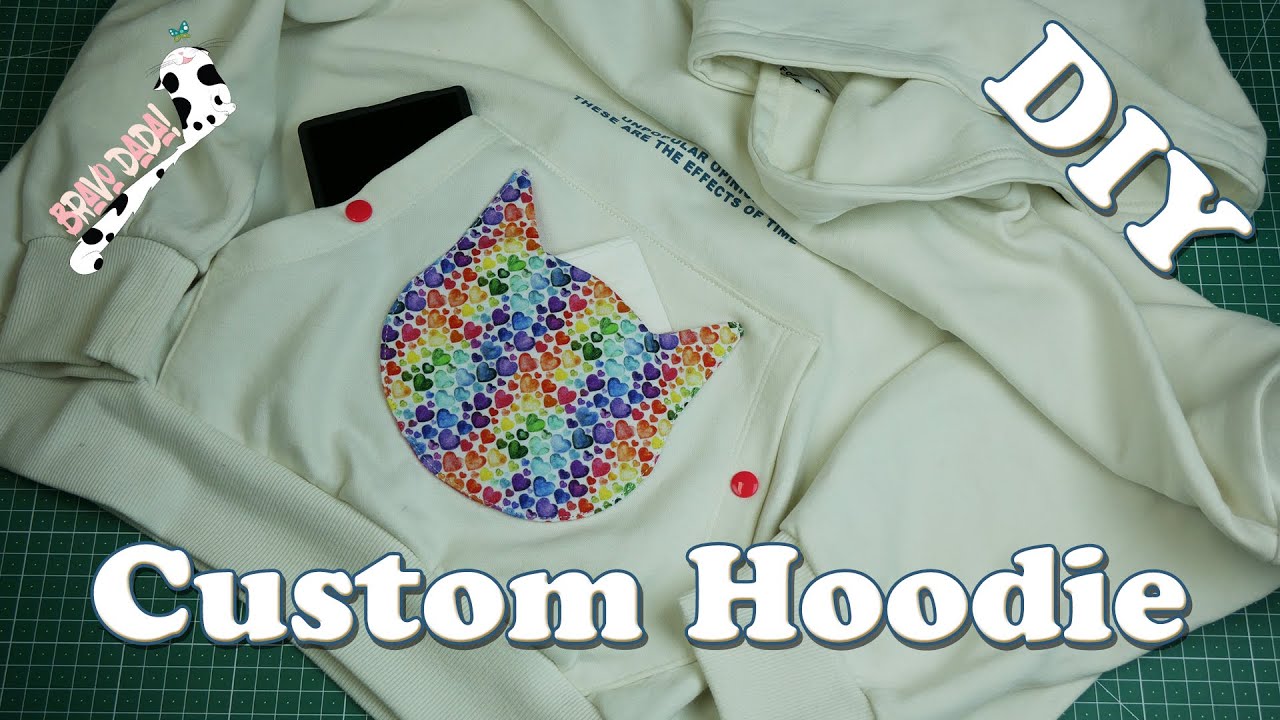 DIY How To Customize a Hoodie With a Cat Shaped Pocket and Snap Buttons 🪡❤️ Sewing Tutorial #Sewing
