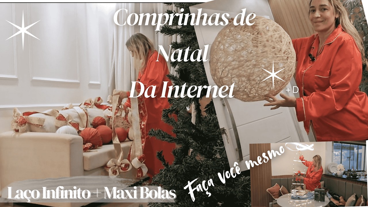 Achadinhos de Natal da Internet fiz maxi bolas + caixa de presente iluminada + laço infinito