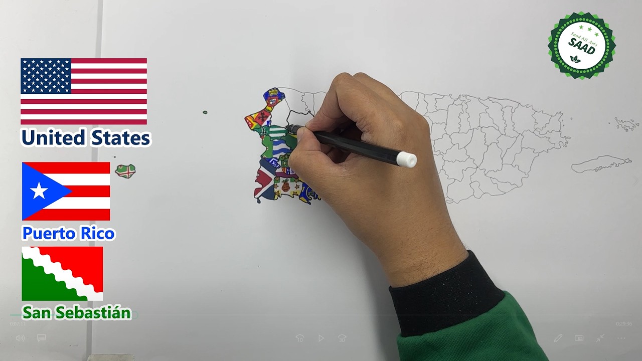 Рисунок карты муниципалитетов Пуэрто-Рико с флагами 🇺🇸 🇵🇷 | Рисунок карты муниципалитетов Пуэрто-...