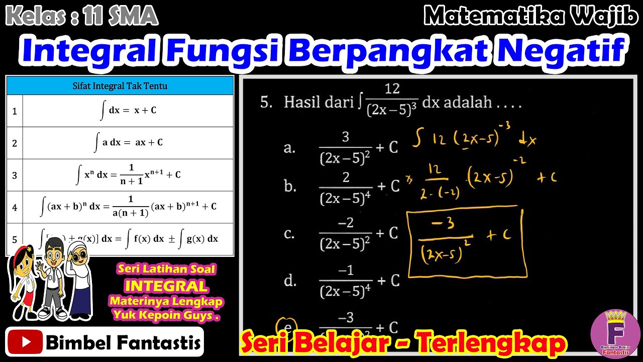 Integral Fungsi Berpangkat Negatif || Seri Belajar || No 5 || 2022/K11/S2/MW/B3/UK2 || Mtk Wajib 11