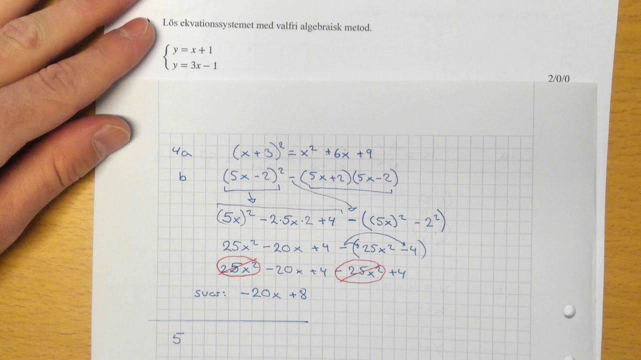 Lösningar till prov i Matematik 2b: Linjära ekvationer, ekvationssystem