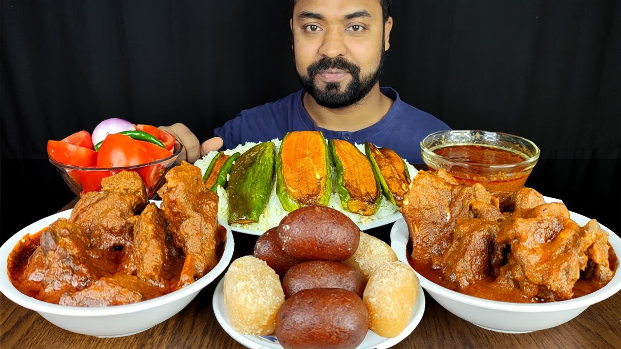 MUTTON MASALA CURRY, BRINJAL FRY, GRAVY, SWEETS, RICE, SALAD MUKBANG ASMR EATING SHOW | BIG BITES |