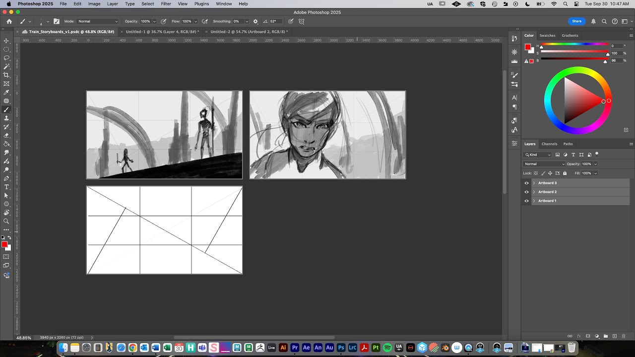 Storyboarding. Artboards/ Compositional Grids/ Printing