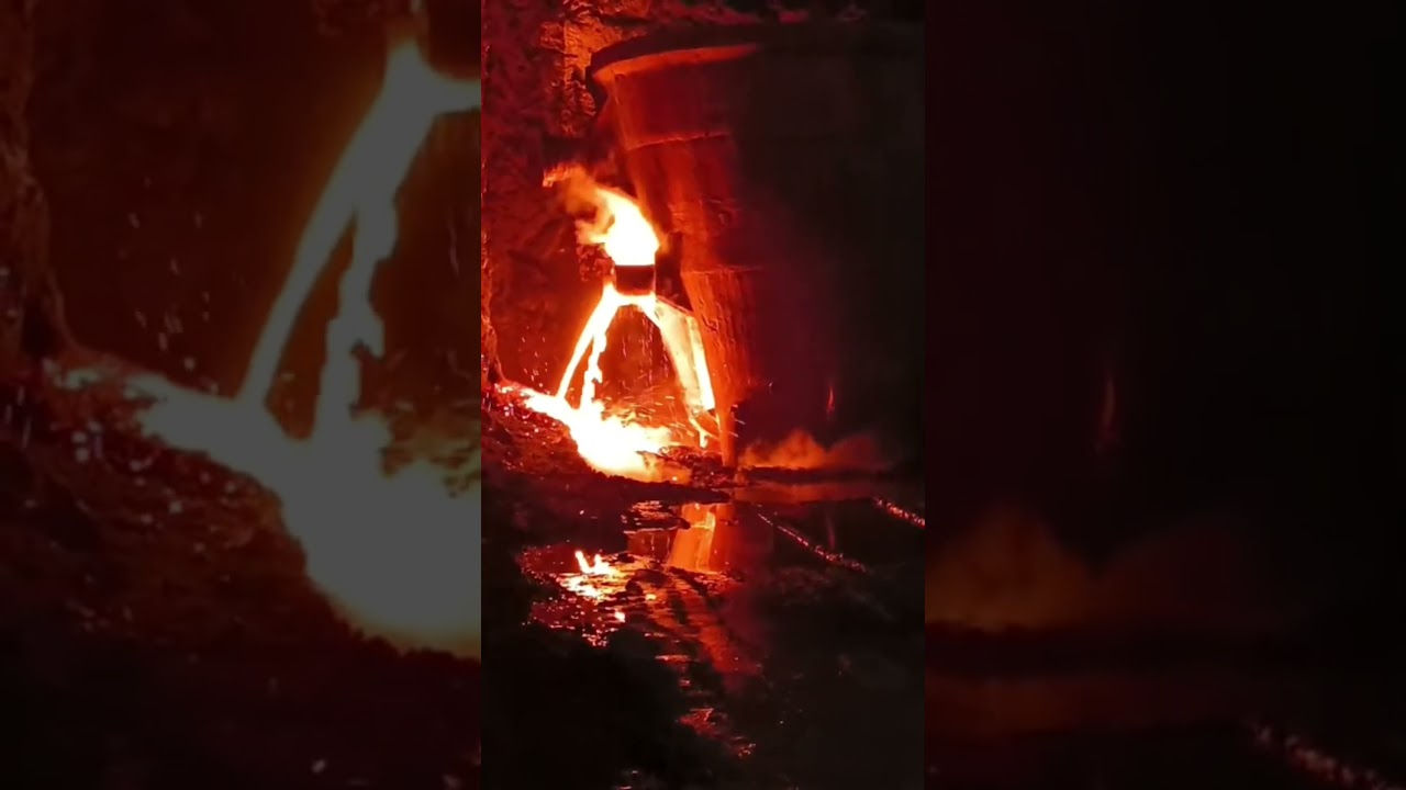 Gorący żużel KOD wypływający z kotła🔥 | Ekstremalne ciepło i przepływ stopionego żużla | Huta stali