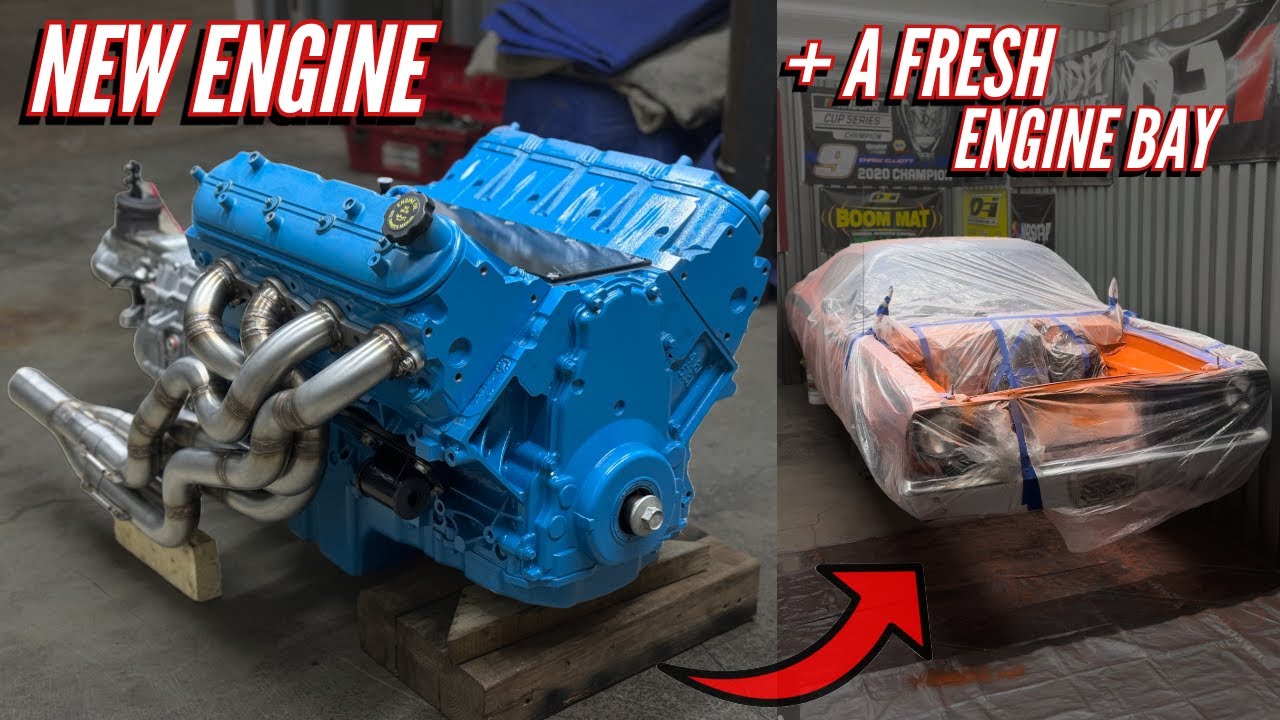 The Duster gets a new engine + Freshly painted engine bay | 13 days until Hot Rod Power Tour 2024