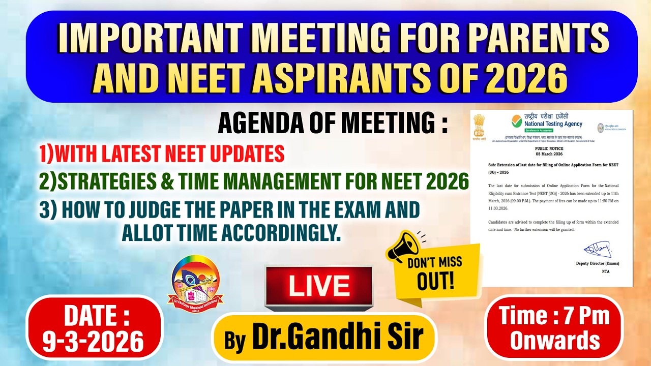 Important Meeting for Parents and NEET Aspirants of 2026 | By Dr.Gandhi Sir | @srichaitanyagosala