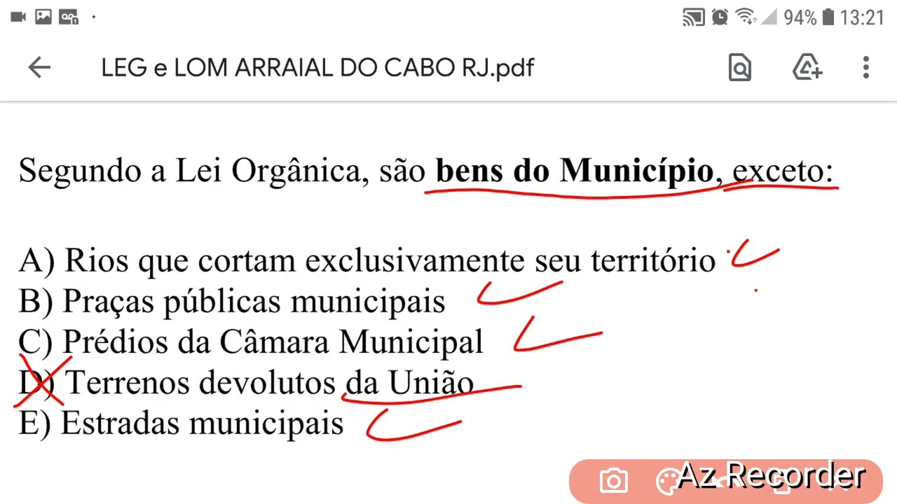 Questões Legislação e Lei Orgânica Municipal de Arraial do Cabo RJ para concursos públicos parte 1