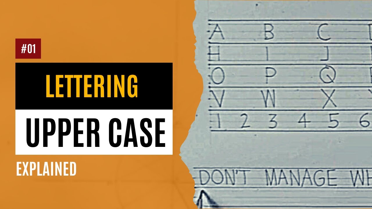 lettering (upper case ) in technical drawing, engineering drawing. Free hand.