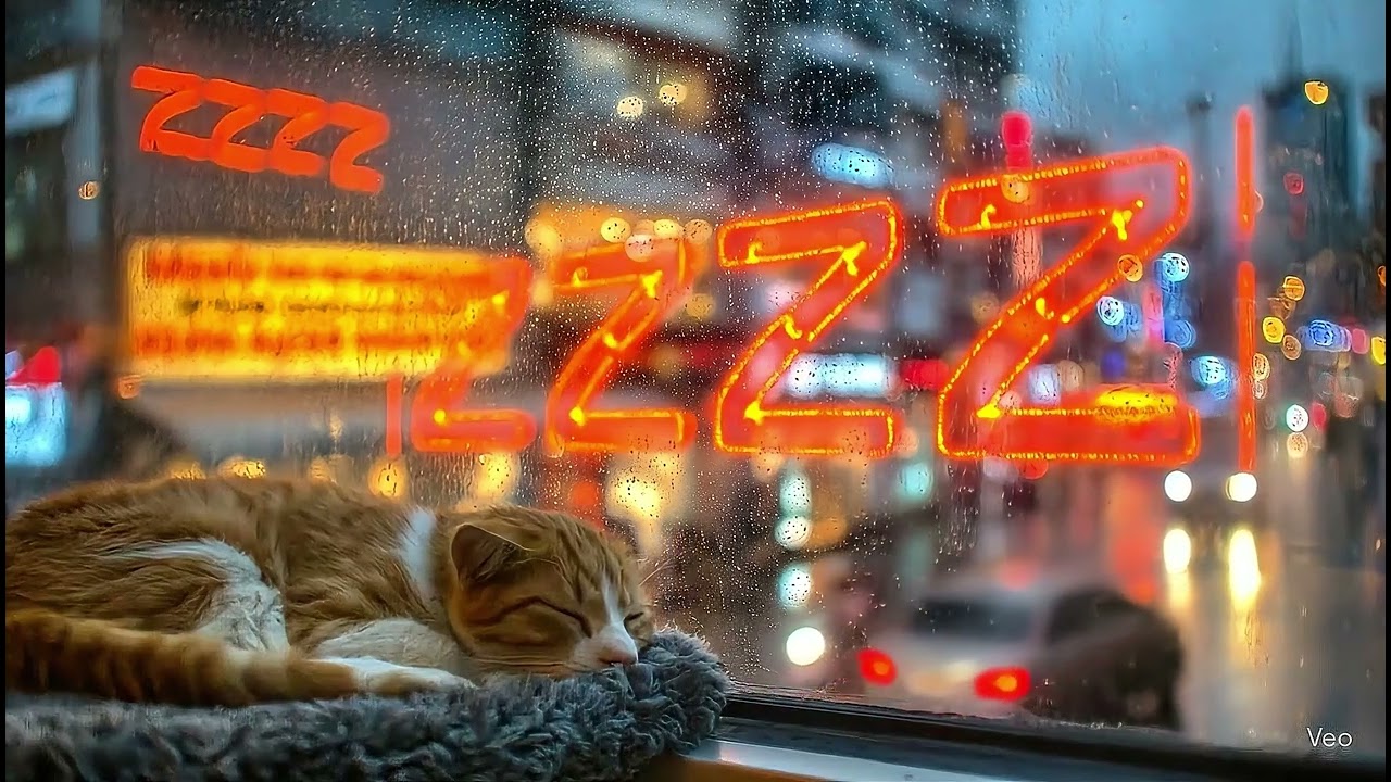 Кот спит у дождливого окна • 12 часов • Белый шум для сна, питомцев и концентрации