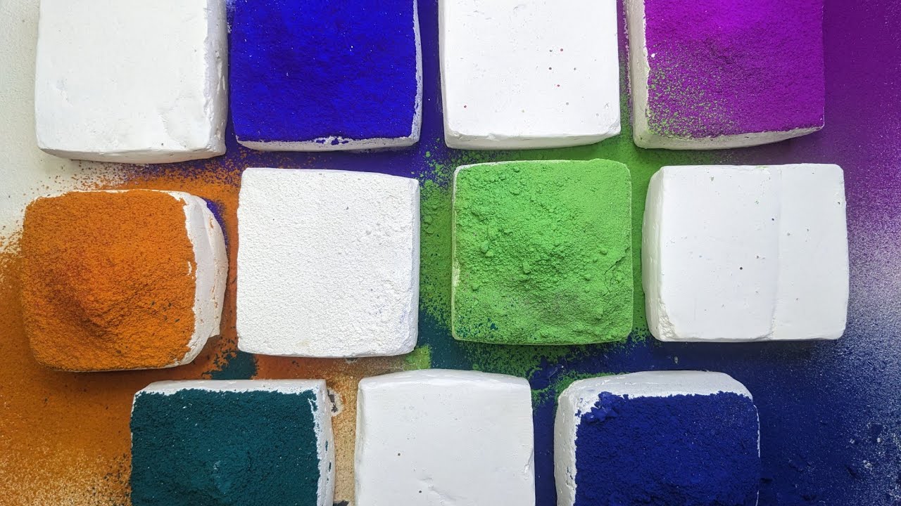 Colorful Holi Powder On Gym Chalk Blocks💚💜💙🧡💗 Inspired by @SparkleBerry ❤️ | Oddly Satisfying