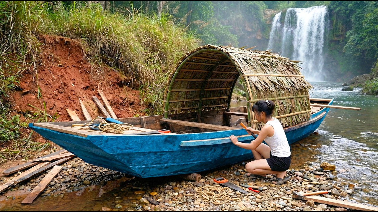 I Completed My New Wooden Boat and Build a Roof for Extra Shelter | Rural Life