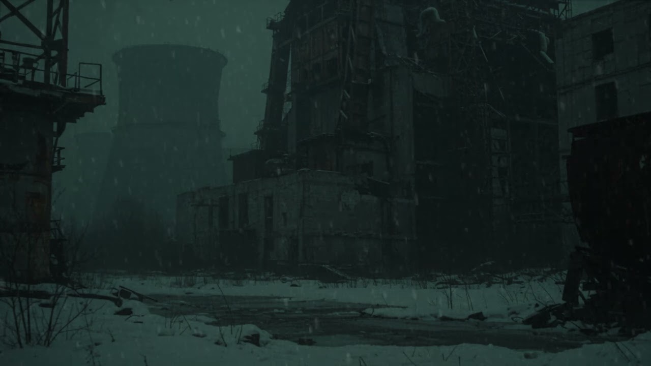 ⚠️ Nuclear Power Plant in Snowstorm | Post-Apocalyptic Winter Ambience ❄️ (Chernobyl) 4K