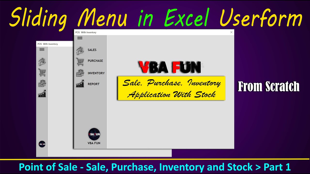 Vba for Beginners : How to Create Sliding Menu In Excel Userform for Sales and Purchase Software pt1