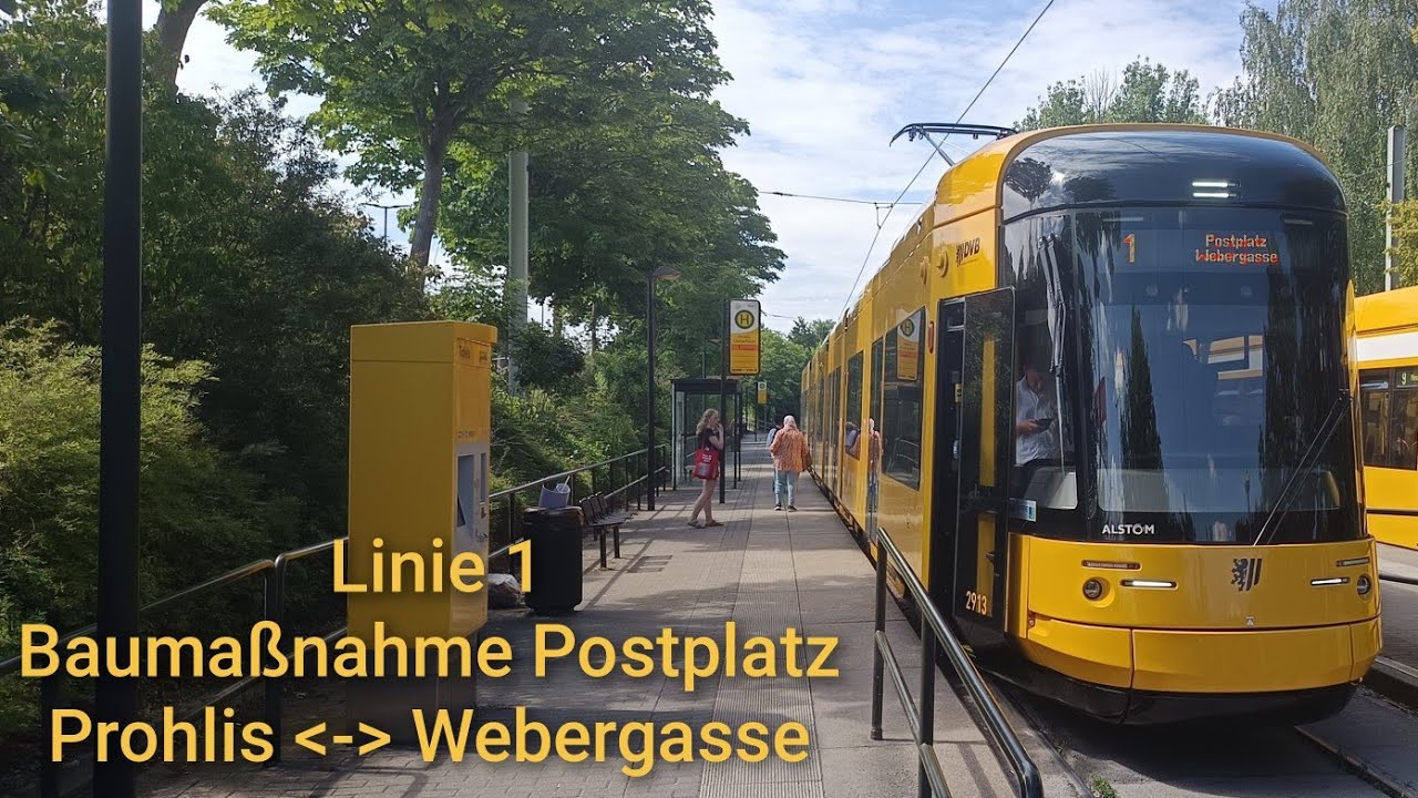 Linie 1 Prohlis - Webergasse (Postplatz) | Baumaßnahme Postplatz | Zeitraffer Tram Dresden 