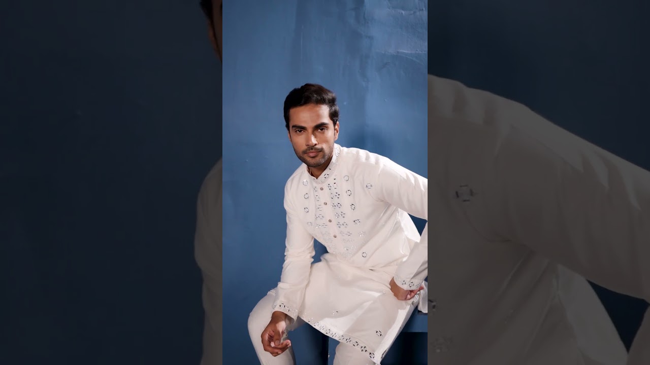 White Mirror Work Viscose Silk Festive Wear Men Kurta And Pant