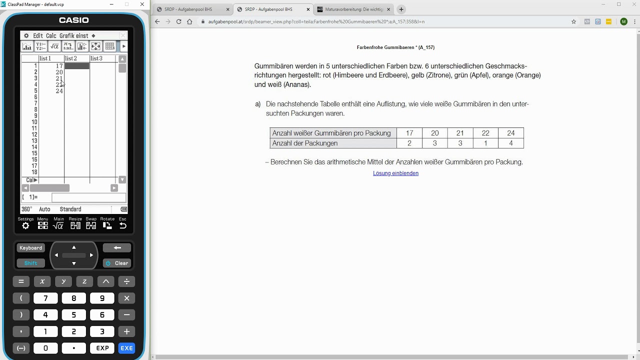 CASIO ClassPad II (fx-CP 400) - Statistik (Median, Mittelwert, Standardabweichung,..) mit Häufigkeit