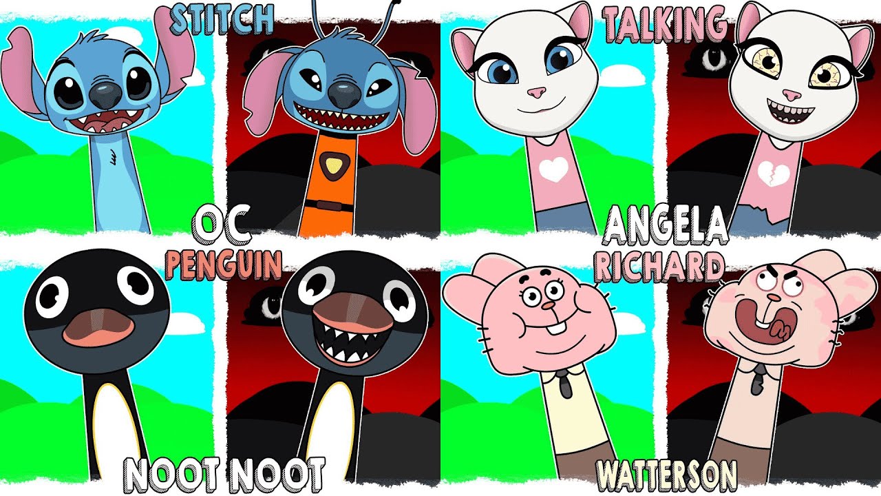 My Sprunki OC: STITCH, TALKING ANGELA, PENGUIN, RICHARD WATERSON