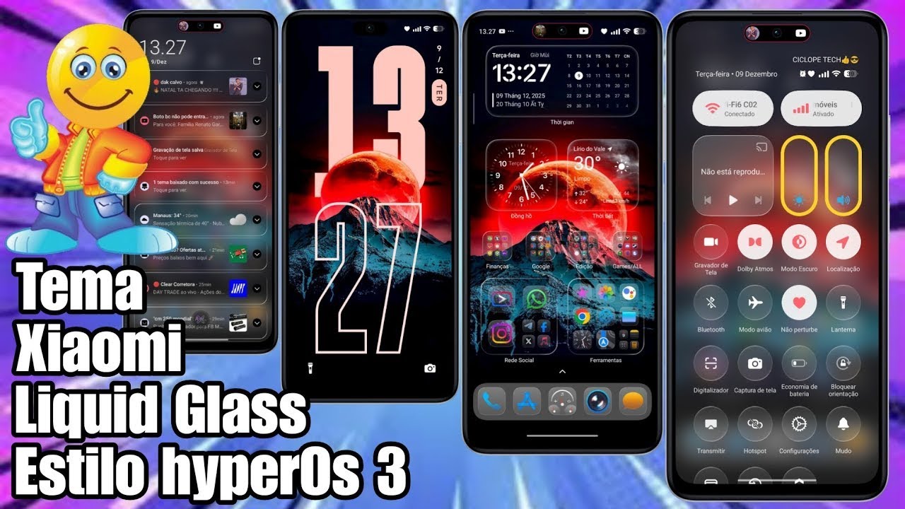Novo Tema Xiaomi Estilo HyperOs 3 Liquid Glass Ícones e Control Center @CiclopeTech