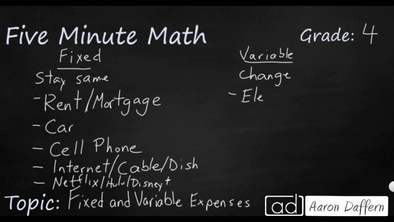 4th Grade Math Personal Financial Literacy: Fixed and Variable Expenses