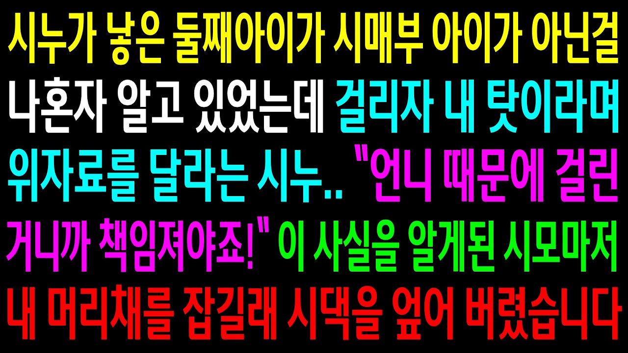(반전사연)시누가 낳은 둘째아이가 시매부 아이가 아닌걸 나혼자 알고 있었는데 걸리자 내탓이라며 위자료를 달라는 시누..시모마저 내 머리채를 잡길래[신청사연][사이다썰][사연라디오]