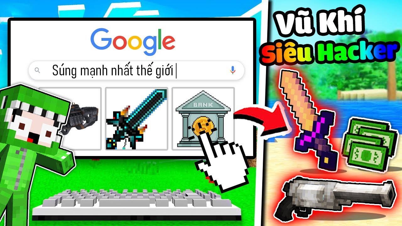 KHANGG BEDWARS THỬ THÁCH 24H SỞ HỮU ĐỒ HACKER = GOOGLE TRONG MINECRAFT **SÚNG HACKER TROLL NOOB TEAM