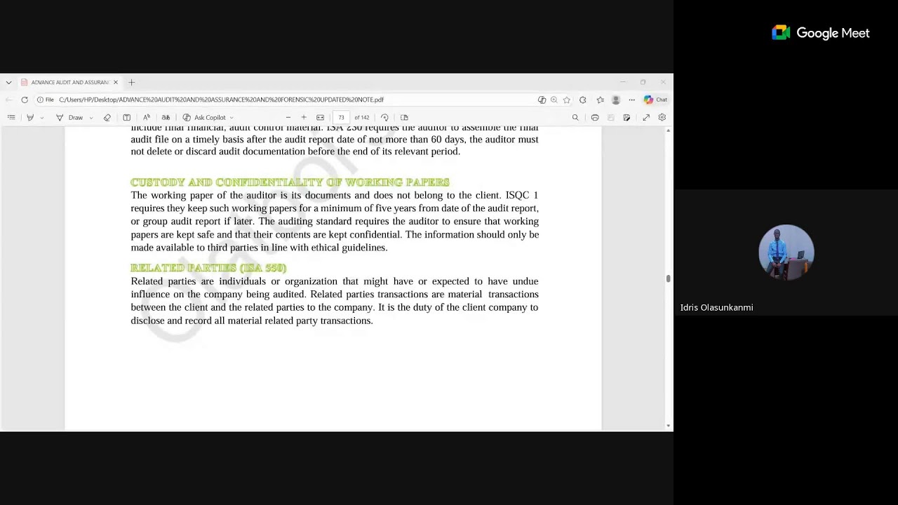 ADVANCE AUDIT AND ASSURANCE PRIVATE CLASS CHAPTER 8: AUDIT EVIDENCE
