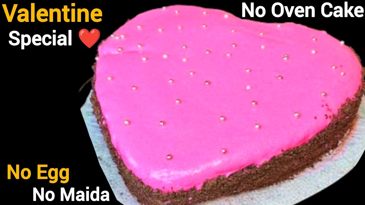 Valentine Special No Oven Cake ❤️ | No Egg No Maida Cake Recipe | Easy Chocolate Cake
