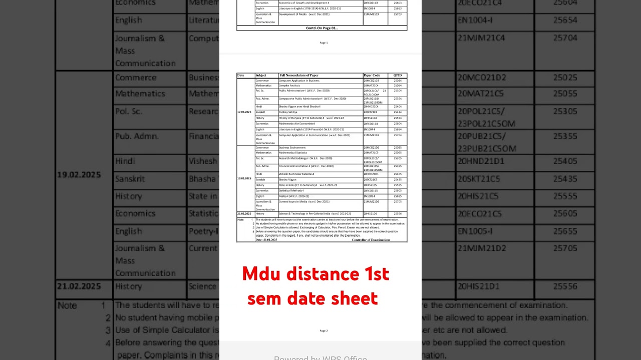 MDU M.A ,MSc 1st sem date sheet 2025   regular and distance।#exam #mdu