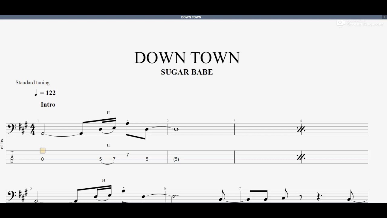 DOWN TOWN　【SUGAR BABE】　ベースtab譜