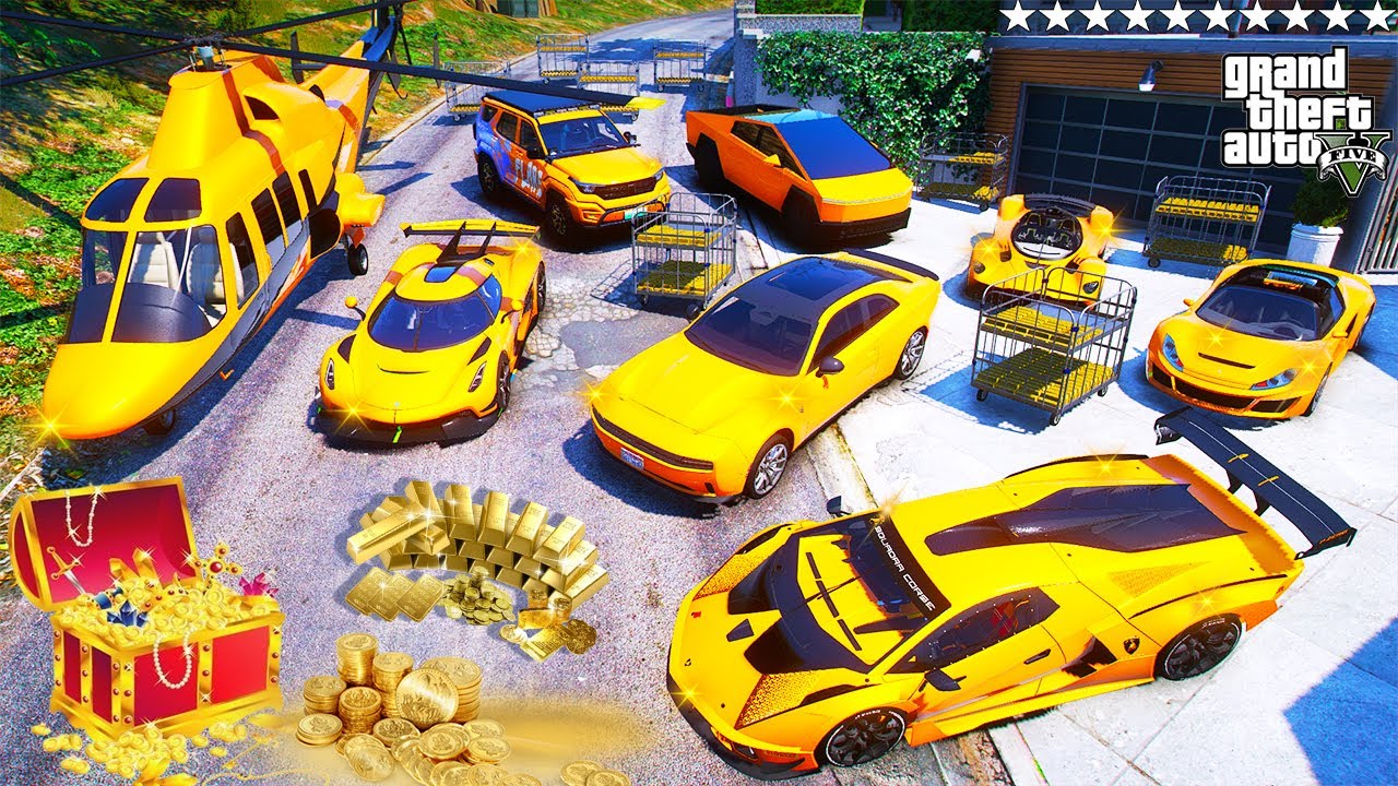 GTA 5 - Stealing SECRET GOLDEN CARS with Franklin! (Real Life Cars #260)