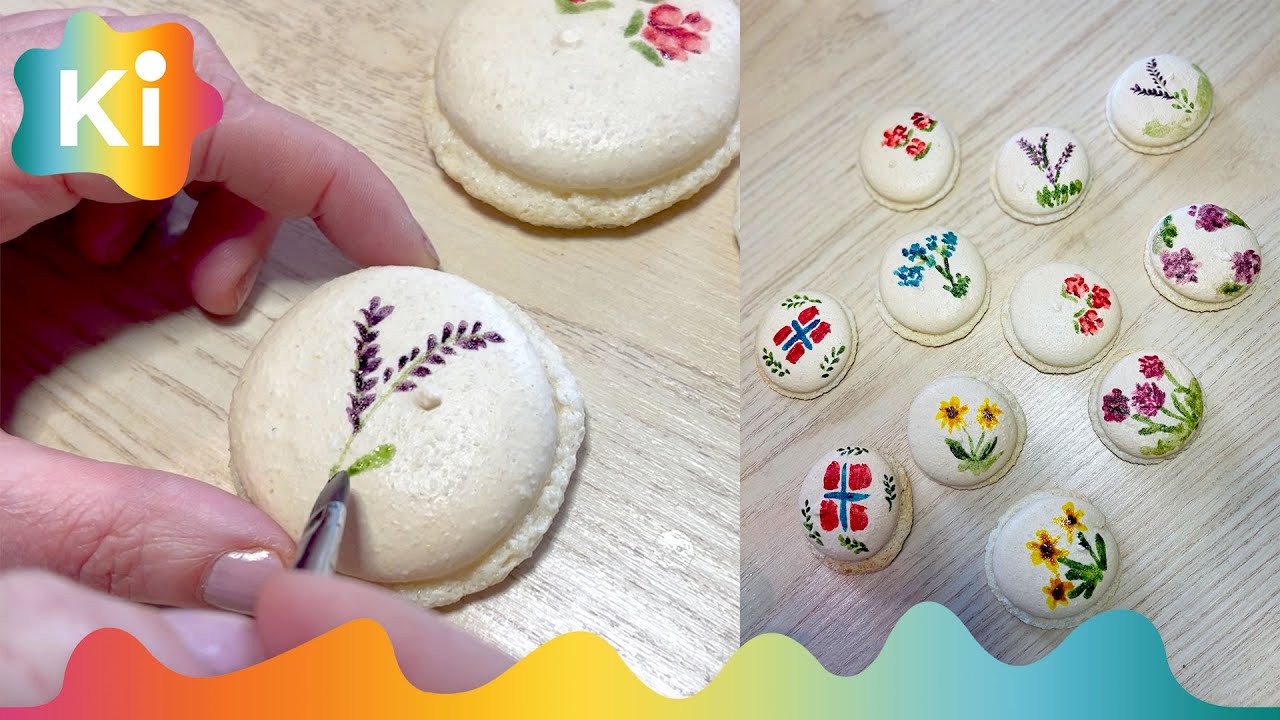 Dekorere makroner: Slik maler du blomster med konditorfarge