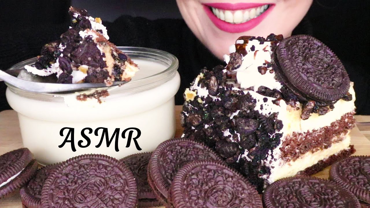 OREO MOUSSE CAKE 🍰, OREO COOKIES & MILK | No Talking | ASMR Mukbang  - 먹방 | Real Eating Sounds