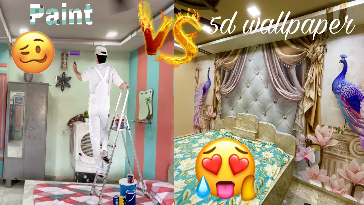 Latest 5d wallpaper for bedroom |  😝 paint vs 5d wallpaper 😍| paradise decor official | #shorts